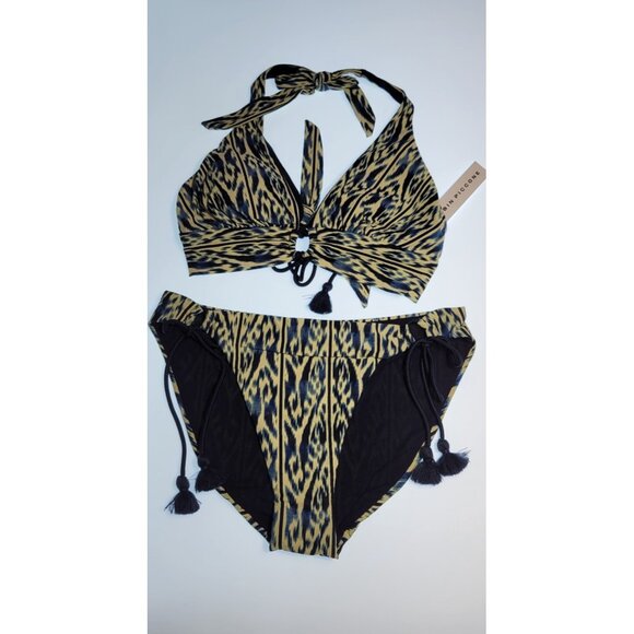 Robin Piccone Bikini Swim Top M Color Navy Blue Bottom Mid Rise Sz M - Picture 1 of 8